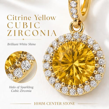 14K Gold Plated Hoop Dangle Earrings for Women, Hypoallergenic Colorful Cubic Zirconia Drop Earrings, Lightweight Huggie Earrings for Women - color: Gold/Citrine Yellow