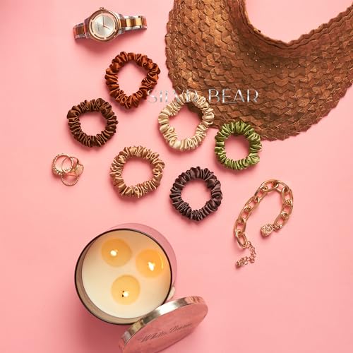 SILVR BEAR Luxury Satin Scrunchies, Soft Skinny Ponytail Holders for Thin Hair, Women, Girls and Men, Softer than Silk, 6 Pack (Earthy Skinny) - color: Earthy Skinny
