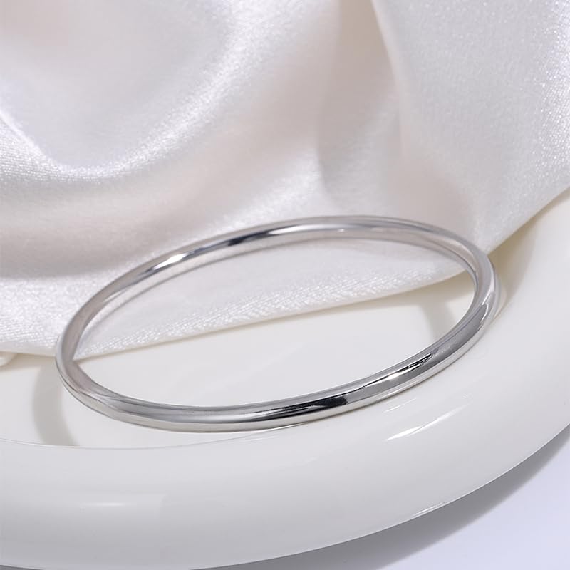 Minimal Silver Bangle for Women, Seamless Closed Stainless Steel Bracelet