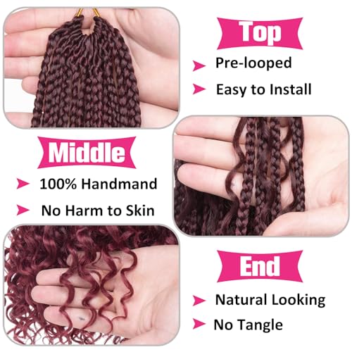 Unionbeauty 18 Inch Boho Box Braids Crochet Hair 8 Packs Goddess Box Braids Crochet Hair with Curly Ends Bohemian Box Braids Crochet Braids Ombre Burgundy Crochet Box Braids for Black Woman TBUG# - color: TBUG#, size: 18 Inch (Pack of 8)