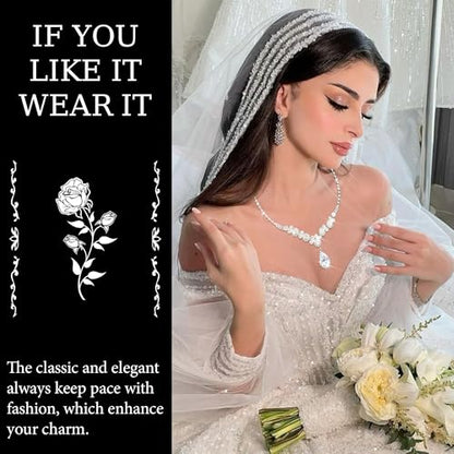 Rhinestone Jewelry Set Crystal Pearl Necklace Bracelet Earrings | Sparkly Necklace Dangle Earrings,Wedding Prom Formal Costume Jewelry Sets for Women - color: Silver1