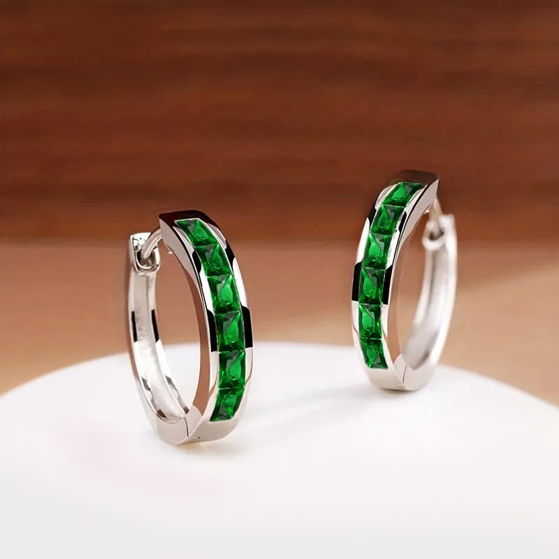 Fashionable Hoop Earrings with Princess Square Cubic Zirconia for Women - color: E4277
