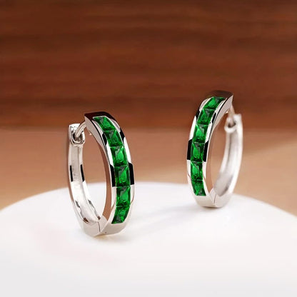Fashionable Hoop Earrings with Princess Square Cubic Zirconia for Women - color: E4277
