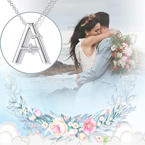 Initial Pendant Necklace 14K White Gold Plated A-Z 26 Letter Alphabet Pendant 925 Sterling Silver Jewelry Gift for Women Girls Teens - style: Alphabet - C