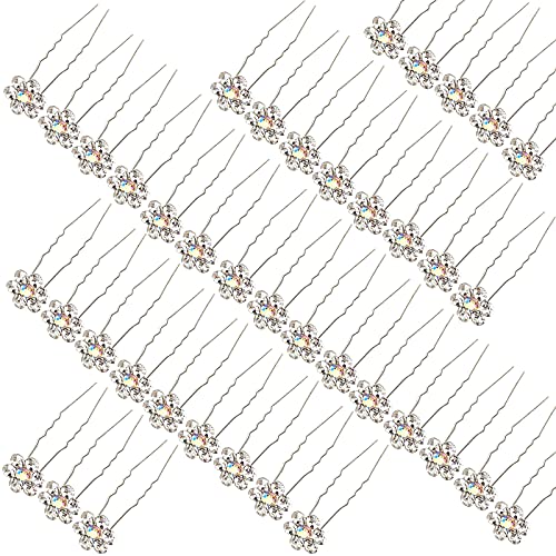 Rhinestone Flower Hair Pins, 40 Pcs U-Shaped Crystal Party Wedding Bridal Hair Accessories for Women Girls (White) - color: White