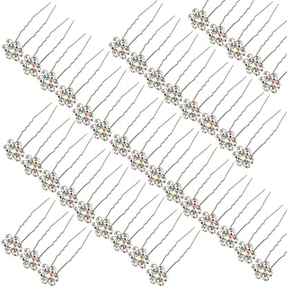Rhinestone Flower Hair Pins, 40 Pcs U-Shaped Crystal Party Wedding Bridal Hair Accessories for Women Girls (White) - color: White