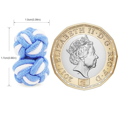 HONEY BEAR Round Silk Knot Elastic Fabric Cufflinks for Men Women 1 Pair | Wedding Business, Tarnish-Resistant, for Groomsmen, Father, Husband, Wife, Anniversary, and Formal Events - style: Blue with White
