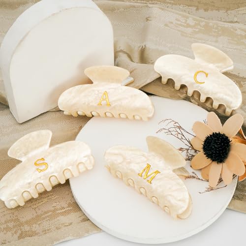 Gifts for Women Teen Girls,Medium Initial Hair Clips - Gold,B | Personalized Strong Hold Claw Clips – Great for Updo,Half Up Hairstyle – Daily Hair Accessories,Birthday Bridesmaid Gift