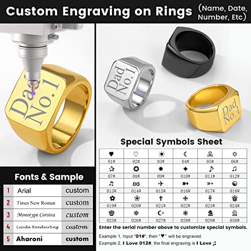 GoldChic Jewelry Personalized Signet Rings Men Women, Stainless Steel Custom Photo Bold Square/Oval Monogram/Old English Initial Pinky Stacking Statement Ring in Black/Silver/Gold (Size 7-14) - color: Gold-Custom - Square