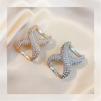 Rhinestone Infinity Silk Scarf Ring Brooch for Women Fashion Crystal X Chain Shawl Scarves Buckle Clip Brooches Dainty Dress Accessories Wedding Birthday Jewelry Gift - color: Silver