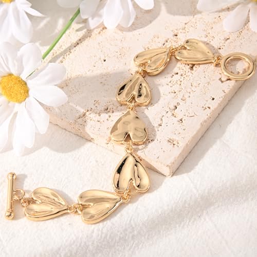 14K Gold & Silver Plated Lightweight Link Bracelet for Women | Stackable Bracelets ,14K Gold Plated Bracelets with CZ,Lightweight Trendy Chain Bracelet Jewelry Gift - style: gold heart chain