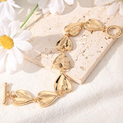14K Gold & Silver Plated Lightweight Link Bracelet for Women | Stackable Bracelets ,14K Gold Plated Bracelets with CZ,Lightweight Trendy Chain Bracelet Jewelry Gift - style: gold heart chain