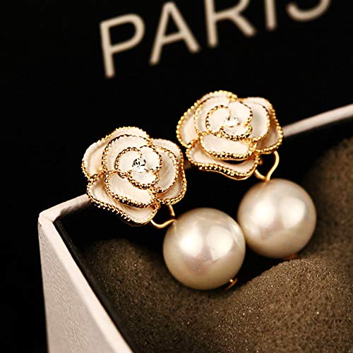 Fashion Design Faux Pearl Charm Flower Dangle Drop Earrings Studs For Women - color: White
