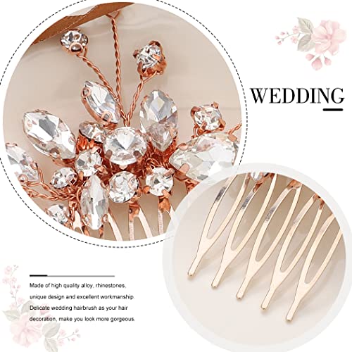 Bride Rose Gold Wedding Hair Comb Rhinestone Bridal Headpiece Sparkly Crystal Hair Accessorie for Women (Rose Gold) - color: Rose Gold