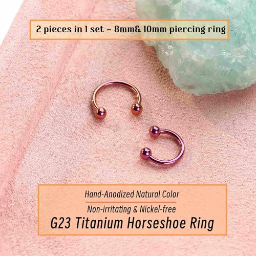 BodyBonita Anodized G23 Titanium Horseshoe Nose Ring Hoops for Women, 16G Septum Rings Circular Barbell, Conch Helix Daith Tragus Cartilage Lip Eyebrow Piercing Jewelry 8/10mm 2Pcs - color: Pink, Hand-Anodized