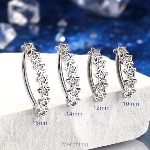 Melighting Star Belly Button Ring 14G Reverse Belly Ring Stainless Steel 316L 10/12/14/16 mm Belly Piercing Clicker Clear CZ Belly Piercing Jewelry for Women