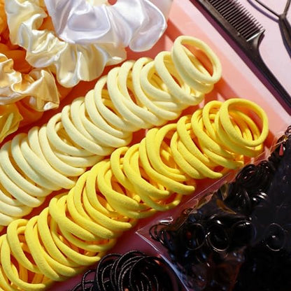 YANRONG Women's Hair Accessories Set: 755 Seamless Ponytail Holders, Variety Hair Scrunchies, Bands, and Ties for Thick and Curly Hair (Yellow) - color: 755PCS（Yellow)