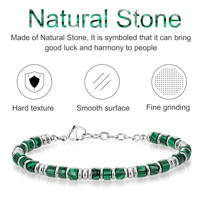 SIUMAL Mens Bracelet, Boho Stainless Steel Bracelets for Men, Beaded Bracelets, Jewelry Gifts for Husband, Father, Friends - color: Dark Green