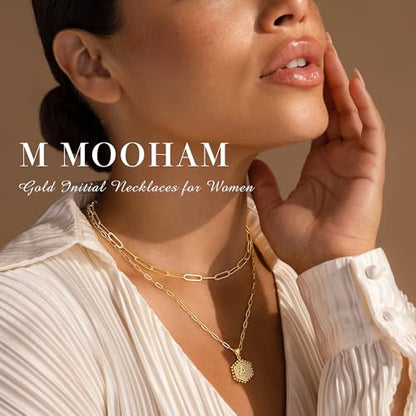 M MOOHAM Dainty Initial Necklaces for Women, 14K-Gold-Plated Layering Necklace for Women Cute Hexagon Letter Initial Necklace Layered Necklaces for Womens Teen Girl Gifts - color: 14K-Gold-Plated, style: D