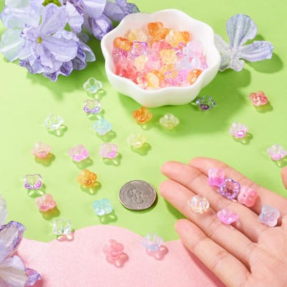80Pcs Glass Flower Beads Bulk Bead Caps for Jewelry Making Cute Floral Gradient Crystal Glass Beads for Bracelet Earring Charms Handmade Earring Crafts Jewelry Making Supplies - color: Glsaa-Crystal