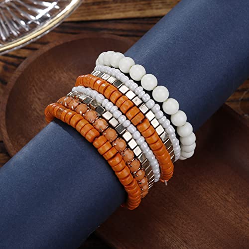 LUREME Boho Multi Strand Stackable Stretch Bracelet Set Wooden Cube Alloy Bead Bangle bl003172 - color: Orange
