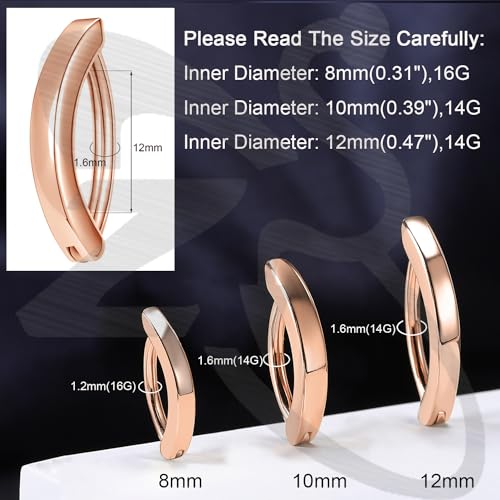 ZS 14G Clicker Belly Button Rings for Women, 925 Sterling Silver Belly Barbell Piercing Gold Reverse Curved Navel Barbell Body Jewelry - color: Rose-gold,Inner diameter:12mm