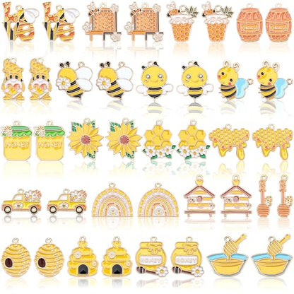 40Pcs/20 Pairs Bee Charms for Jewelry Making Gifts | Assorted Honeycomb Honeybee Charms, Bee Enamel Charms Pendants, Necklace Bracelet Keychains Making, DIY Crafts Supplies - style: Bee