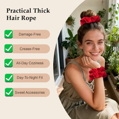 Satin Scrunchies for Women – 8PCS Red Silk Hair Ties – No Crease, Frizz-Free, Gentle Elastic Hair Bands for Thick & Thin Hair, Soft & Stylish Hair Accessories Gifts - color: Large-Red
