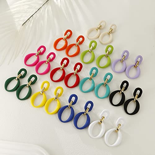 RUOFFETA Acrylic Rectangle Earrings, Fashion Acrylic Square/Oval/Hoop Statement Drop Earrings for Women - color: Cream White Oval