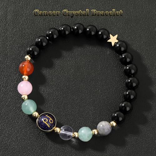 Zodiac Bracelets for Women 12 Constellations Healing Crystal Stone Beads Bracelet Birthday Zodiac Gifts Horoscope Spiritual Bracelet - color: Cancer