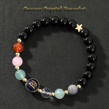 Zodiac Bracelets for Women 12 Constellations Healing Crystal Stone Beads Bracelet Birthday Zodiac Gifts Horoscope Spiritual Bracelet - color: Cancer