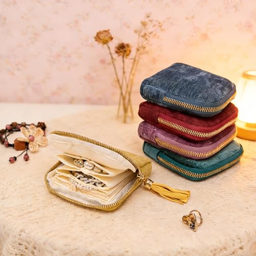 Women's Coin Purses Velvet Mini Travel Jewelry Case Bag with Tassel - color: A-Wine Red