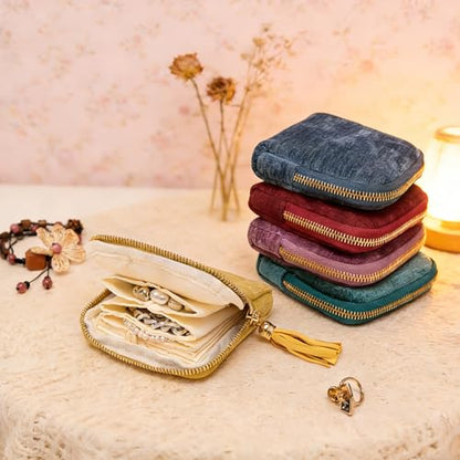 Women's Coin Purses Velvet Mini Travel Jewelry Case Bag with Tassel - color: A-Olive Green