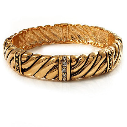 Avalaya Gold Plated Rope -Textured Crystal Hinged Bangle Bracelet