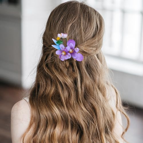 Bridal Flower Hair Clips, Crystal Hair Pins Pearl Rhinestone Hair Barrettes, Wedding Hair Pieces Pearl Headpieces Hair Accessories for Women Girls - color: Light Purple
