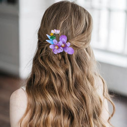 Bridal Flower Hair Clips, Crystal Hair Pins Pearl Rhinestone Hair Barrettes, Wedding Hair Pieces Pearl Headpieces Hair Accessories for Women Girls - color: Light Purple