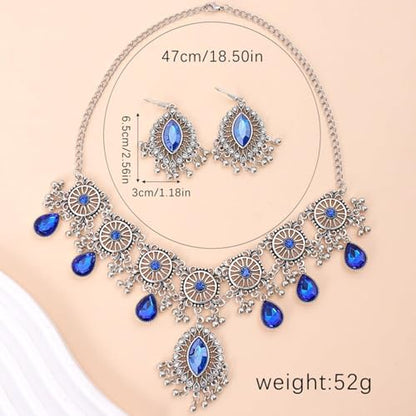 Frodete Indian Jewelry Sets for Women Traditional Bohemian Wedding Jewelry Set Indian Dresses for Women Oxidized Ethnic Party Prom Wear - color: D3:SILVER BLUE