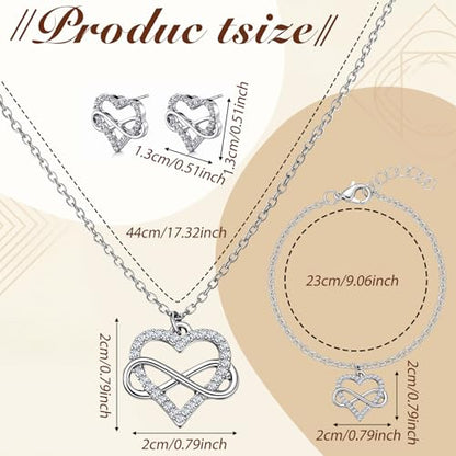3 Pcs Heart Bow Snow Jewelry Set | Heart Necklace with Bracelet Earring, Snow Jewelry Set for Women, Bow Charms Toggle Gifts - color: Silver, style: Heart Sign