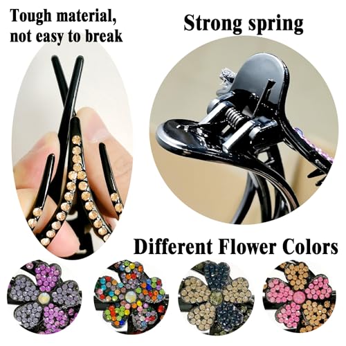 4PCS Heart Style Ponytail Duckbill Clips with Headdresses for Women, Flower Rhinestone Barrettes Sparkly Prom Diamond Hair Clips (Plum Blossom) - color: Plum Blossom