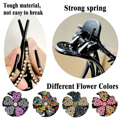 4PCS Heart Style Ponytail Duckbill Clips with Headdresses for Women, Flower Rhinestone Barrettes Sparkly Prom Diamond Hair Clips (Plum Blossom) - color: Plum Blossom
