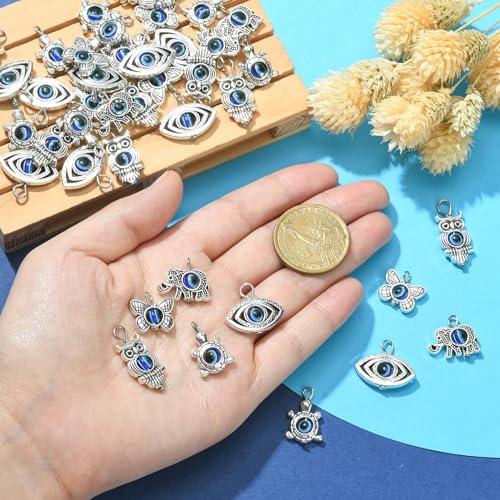 LiQunSweet 100 Pcs Mixed Shapes Turtle Elephant Butterfly Owl Animal Evil Eye Charms for Jewelry Making Bracelet Earrings Necklace DIY Craft - color: Animal Evil Eye Charms_100 Pcs