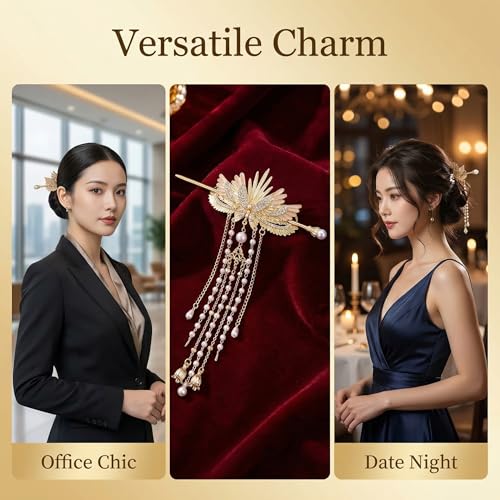 Asian Hair Accessories Golden Wings Hair Sticks Chinese Gold Chopsticks Pins for Women Japanese Hairpin Chop Stick Styling Hanfu Wedding Birthday Party Hair Accessory