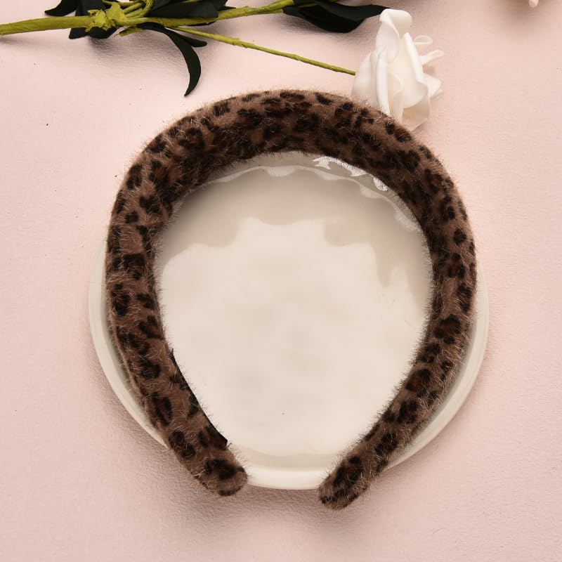 Guqqeuc Leopard Puffy Headband Wide Padded Headband for Women Girls Leopard Print Headbands for Women Cheetah Hairband Brown Sponge Headband for Long Short Hair Accessories