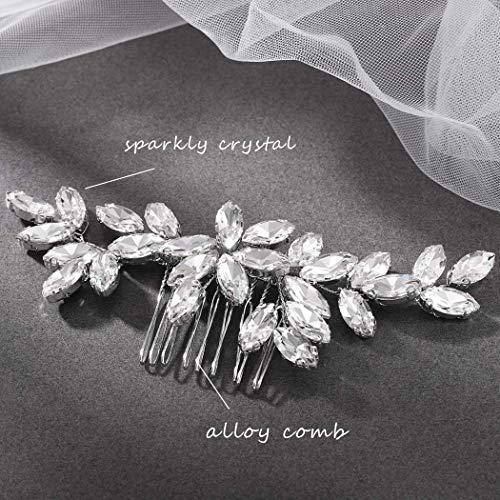 Bride Crystal Wedding Hair Comb Silver Bridal Side Comb Rhinestone Hair Accessorie for Women (A-Silver)