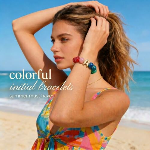 Bubble Initial Chunky Beaded Bracelet for Women Colorful Resin Bead Trendy Statement Big Stretch Bracelets Summer Beach Boho Charm Jewelry Cute Gifts for Women - color: Initial A