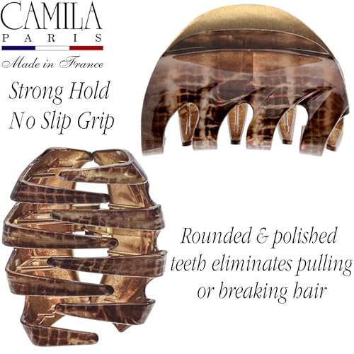 Camila Paris CP3626 French Octopus Hair Clip, 2.5" Small Claw Clips for Thick Hair, Girl Octopus Claw Clip for Women, Strong No-Slip Grip, Wide Jaw Clips for Women, Made in France - color: Brown 2.5"