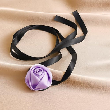 Firstmeet Floral Rose Necklace Handmade Flower Satin Ribbon Choker Necklace for Women - color: Purple
