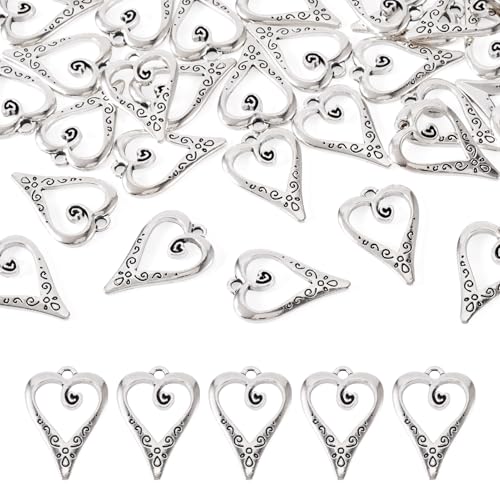 Elecrelive Crystal Heart Charms Rhinestone Heart Pendants Valentine Charms for Necklace Bracelet Earring Wedding Jewelry - color: Antique Silver