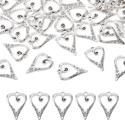 Elecrelive Crystal Heart Charms Rhinestone Heart Pendants Valentine Charms for Necklace Bracelet Earring Wedding Jewelry - color: Antique Silver