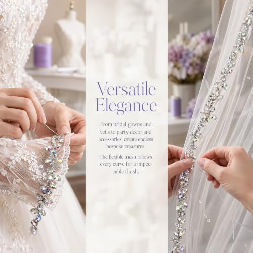 3FT Heavy Duty Crystal Rhinestone Trim Chain with Yarn Scissors, Sew-On Bling Appliqué for Wedding Bridal Dress, DIY Jewelry & Clothing Accessories (Iridescent) - color: iridescent
